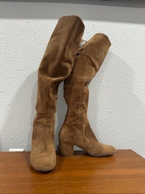 Nine West Tan Suede Over-The-Knee Block Heel Boots